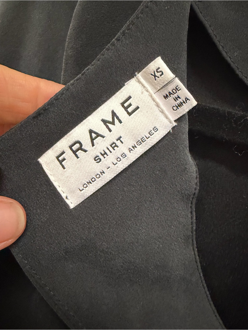 FRAME Women's Black Silk Satin Blouse XS Long Sleeve Round Neck Button Tie - Picture 6 of 7
